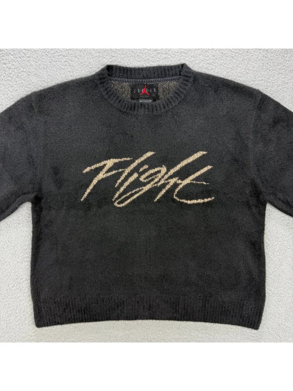 Air Jordan Sweater Men Medium M Black Flight Heritage Crop Knit Fuzzy Sweatshirt